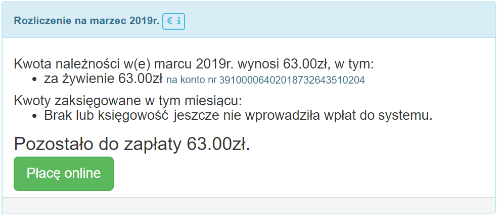 Rozliczenie widoczne dla rodzica