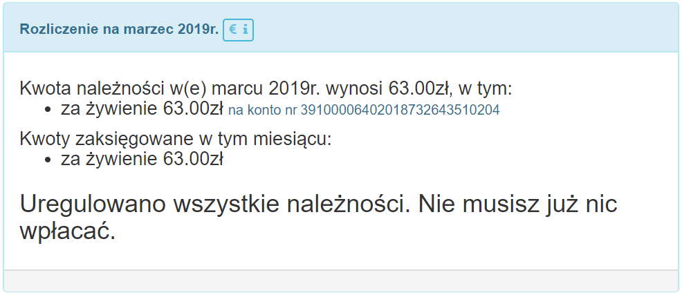 Rozliczenie widoczne dla rodzica